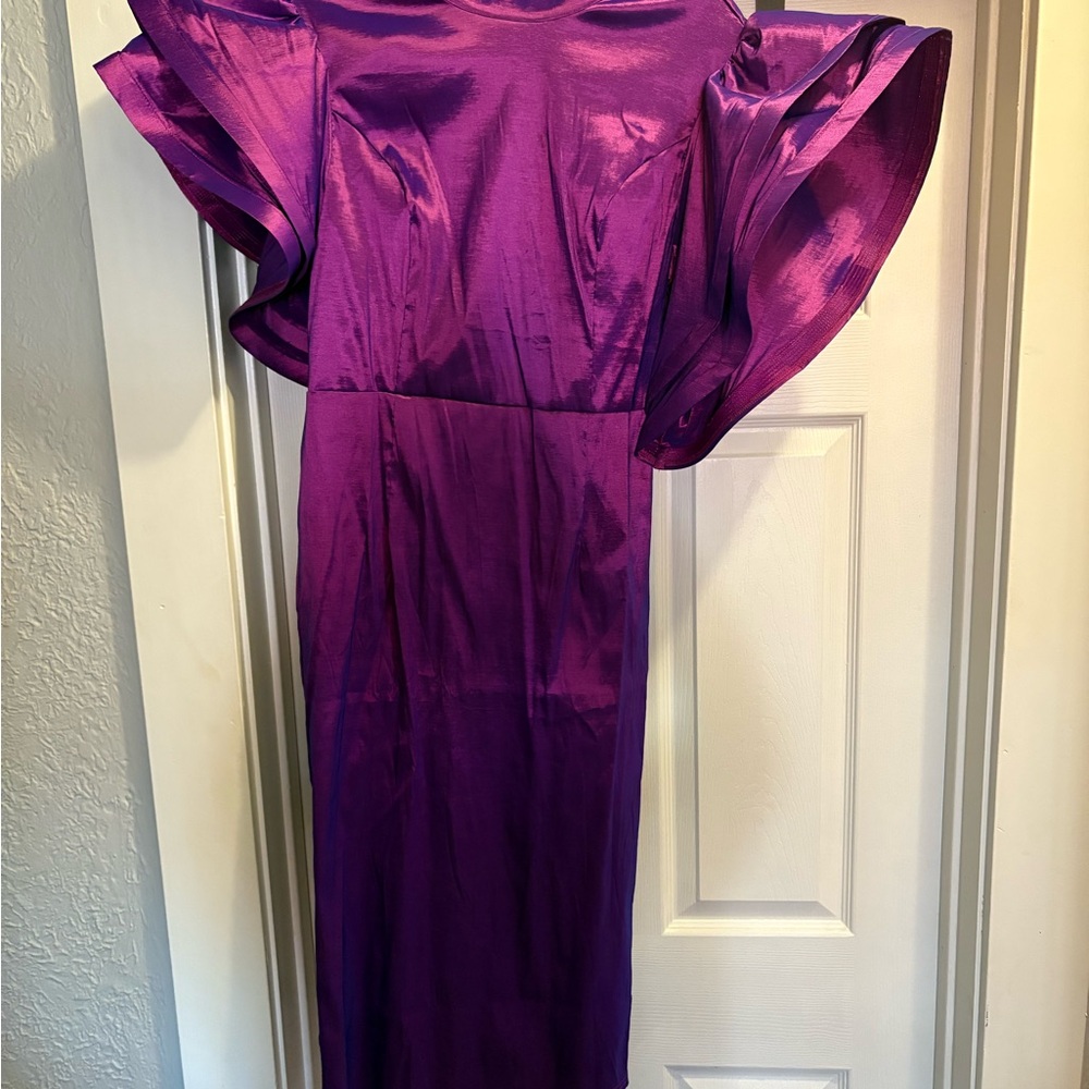 Elegant Purple Dress with Ruffled Sleeves